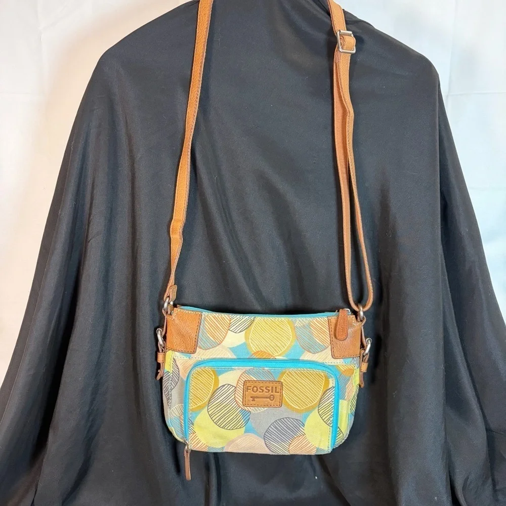 Fossil Colorful Geometric Print Canvas & Leather Crossbody Bag